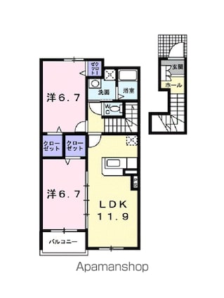 愛媛県松山市樽味３丁目[2LDK/61.73m2]の間取図