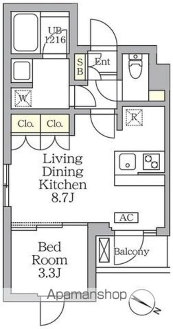 東京都世田谷区三宿１丁目[1LDK/31.1m2]の間取図