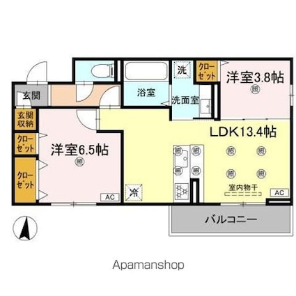 クランツ北井門Ｂ[2LDK/55.59m2]の間取図