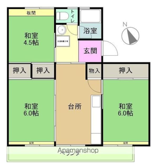 小滝グリーンハイツ[3DK/54.54m2]の間取図
