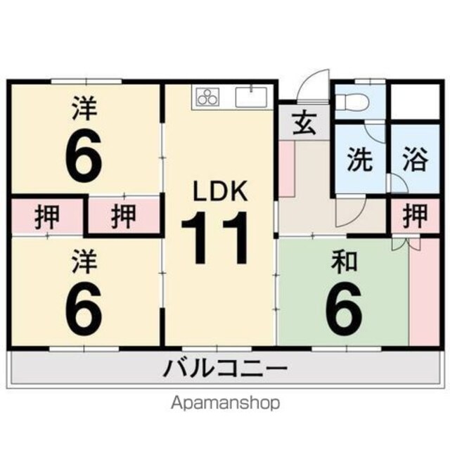 上岡マンション[3LDK/71m2]の間取図