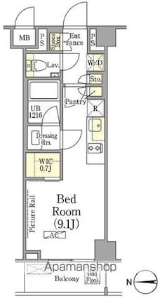 ザ・パークワンズ高輪[1R/26.06m2]の間取図