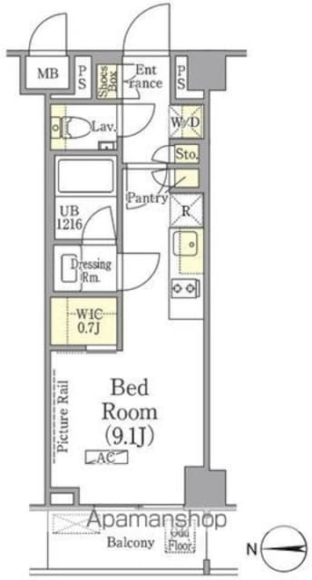 ザ・パークワンズ高輪[1R/26.06m2]の間取図