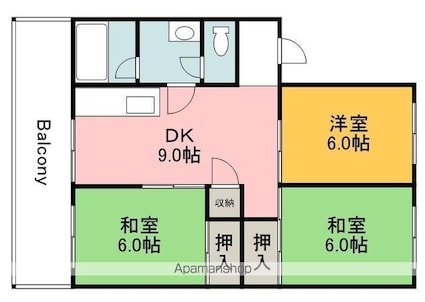 広島県広島市安佐南区川内２丁目[3DK/57.34m2]の間取図