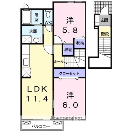 リバーサイド　レジデンス　Ｂ[2LDK/55.81m2]の間取図