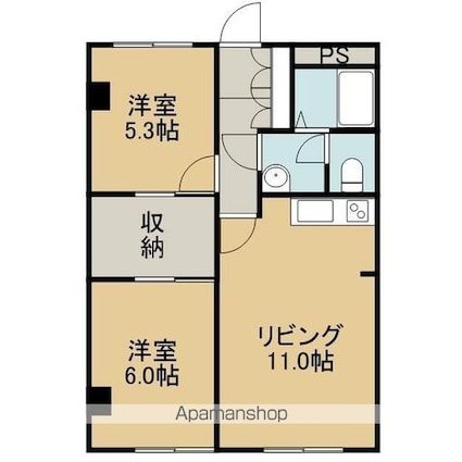 もとい坂フラット[2LDK/50.28m2]の間取図