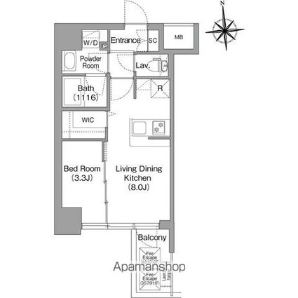 コンフォリア・リヴ桜川ソルテラス[1LDK/29.98m2]の間取図