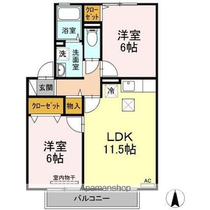 シティパル２１　Ｂ棟[2LDK/53.48m2]の間取図