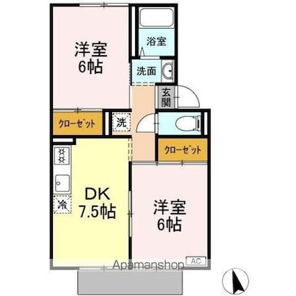 プレジール大和Ⅱ[2DK/46.32m2]の間取図