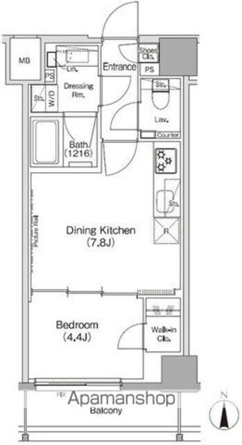 ザ・パークハビオ三軒茶屋[1DK/31.72m2]の間取図