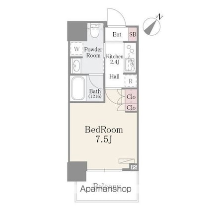 ルミレイス豊洲[1K/25.55m2]の間取図