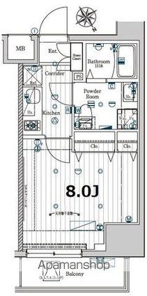 メイクスデザイン門前仲町ＧＡＲＤＥＮ[1K/25.83m2]の間取図