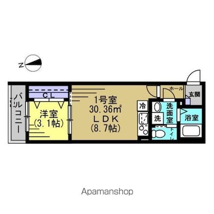 ＣＡＲＥＬ浜野Ｂ[1LDK/30.36m2]の間取図