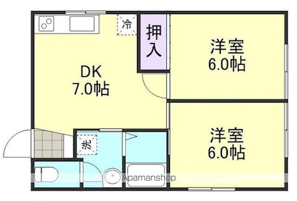 岡山県倉敷市真備町箭田[2DK/39.74m2]の間取図