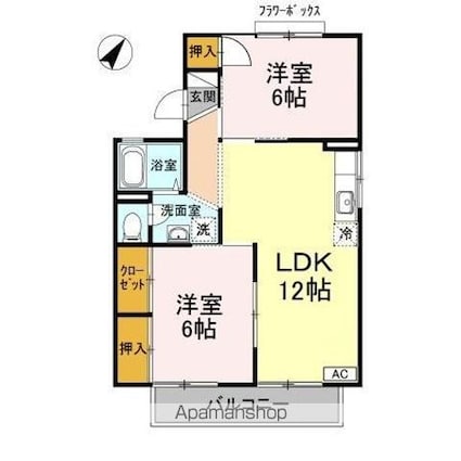ハイツＮＩＮＯＷＡＲＩ　Ａ棟[2LDK/53.61m2]の間取図