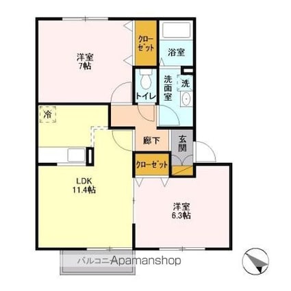 グレイス浜野　Ｄ[2LDK/55.48m2]の間取図