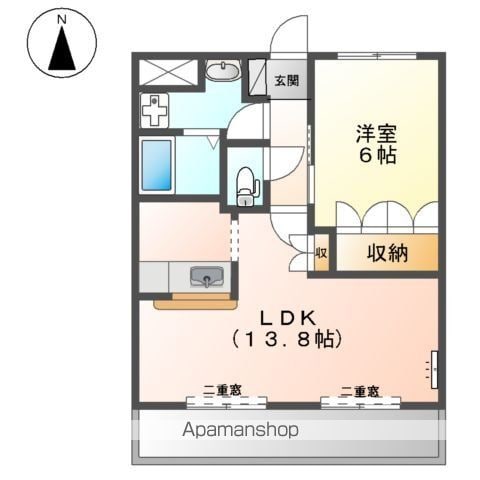 パラシオ 103 ｜ 岐阜県各務原市那加前野町２丁目105（賃貸マンション1LDK・1階・44.95㎡） その2