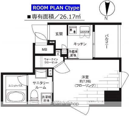 グランドコンシェルジュ神楽坂α[1K/26.17m2]の間取図