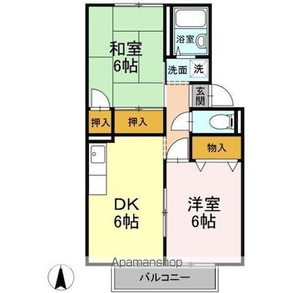 エクセルハイツテヅカ　Ａ[2DK/40.07m2]の間取図