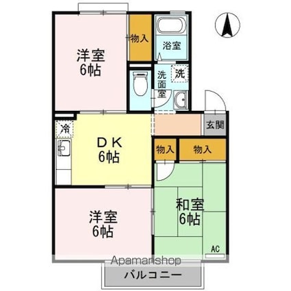 ライブリーハイム　ミーサ　Ｂ棟[3DK/54.39m2]の間取図