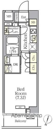ＡＲＫＭＡＲＫ世田谷砧[1K/25.08m2]の間取図