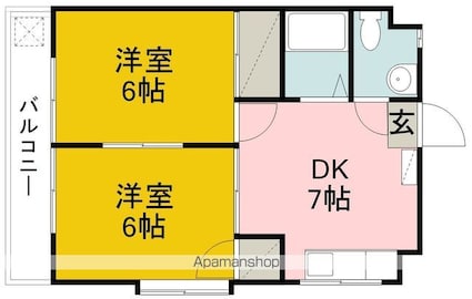 コスモリヴェール朝生田[2DK/38.88m2]の間取図