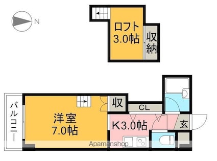 アサヒコート[1K/27.4m2]の間取図