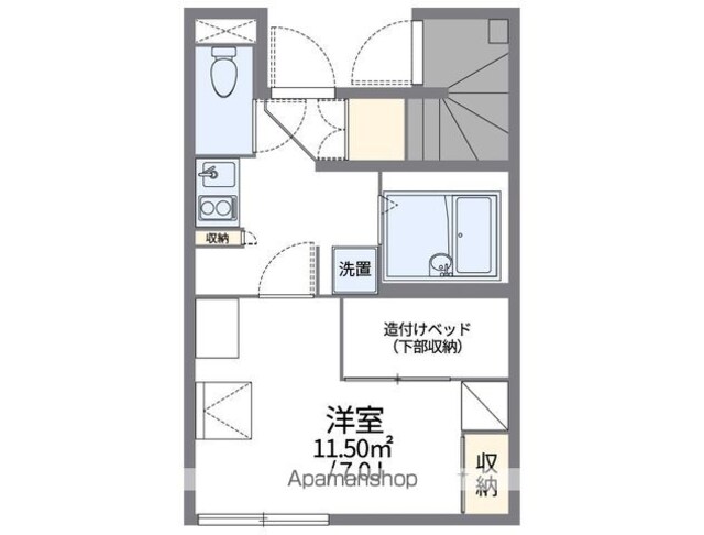 レオパレス芦花公園Ⅱ[1K/21.65m2]の間取図