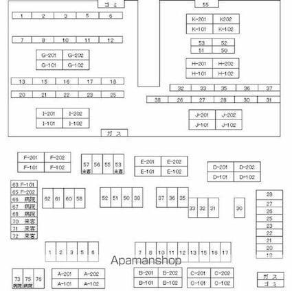サンハイツ（さぬき市）Ｇ・Ｈ・Ｉ・Ｊ・Ｋ[2DK/35.04m2]の配置図