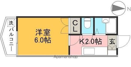 高知県高知市新田町[1K/19.44m2]の間取図