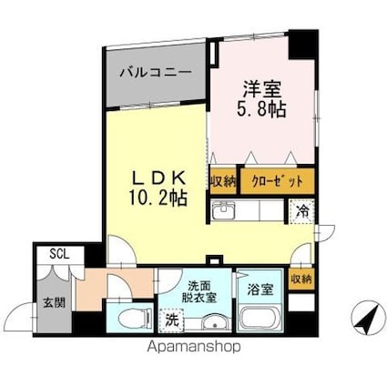 ポルト　ドゥ　ヴァンドーム[1LDK/44.57m2]の間取図