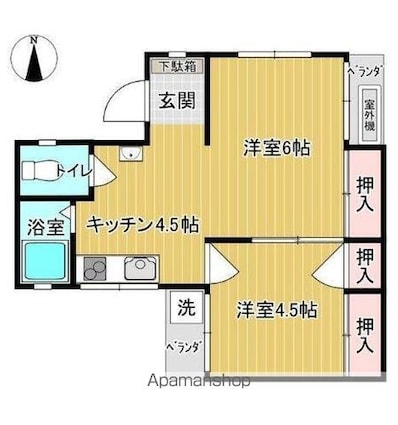 横山荘[2DK/32m2]の間取図