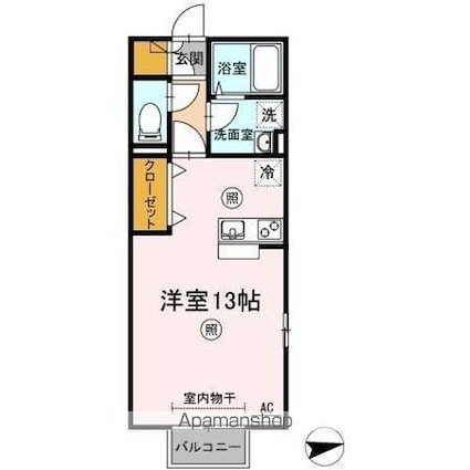 パラディー森塚[1K/33.61m2]の間取図