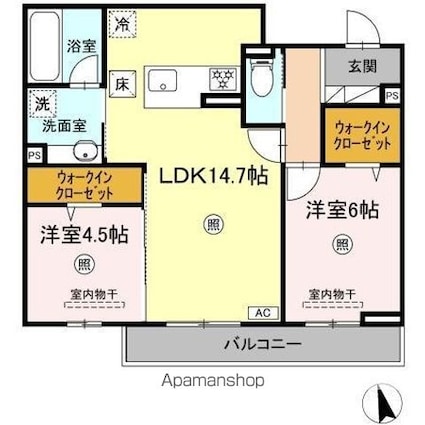 サンコートＨＩＫＡＲＩ[2LDK/60.34m2]の間取図