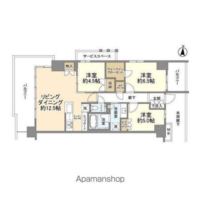 プラウド武蔵境テラス[3LDK/74m2]の間取図