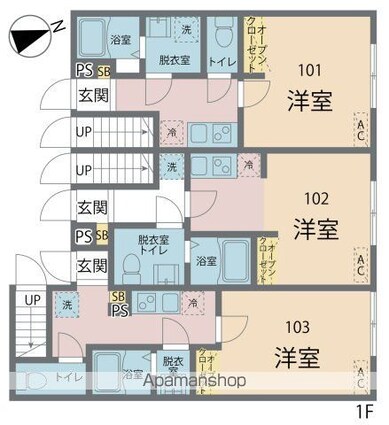 カインドネス池上[1LDK/43.79m2]の間取図