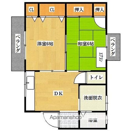 コーポラス徳原Ｂ[2DK/31.3m2]の間取図