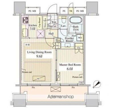 パークコート千代田富士見ザタワー[1LDK/42.51m2]の間取図