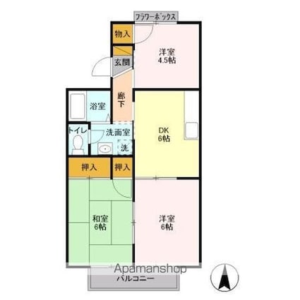 サンモールおゆみ野　Ｂ[3DK/50.09m2]の間取図