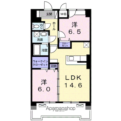 グランクリュ佐古　ＷＥＳＴ[2LDK/63.01m2]の間取図