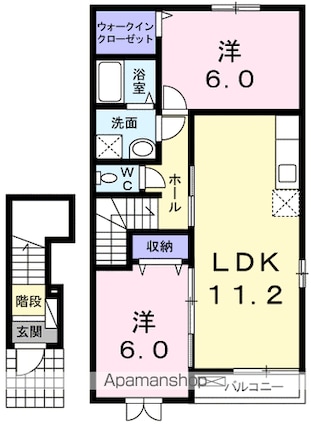 愛媛県新居浜市篠場町[2LDK/57.21m2]の間取図