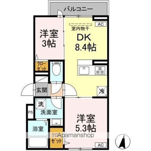 グラナーデ若木[2DK/39.21m2]の間取図