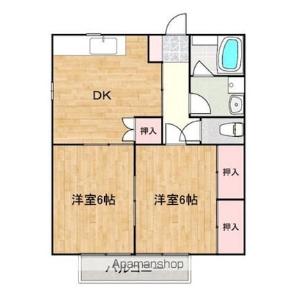 ヒルズコート木之庄Ⅰ[2DK/46.37m2]の間取図