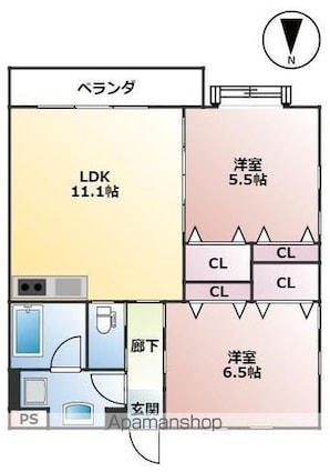 Ｐｕｒｅ　Ｈｅａｒｔｓ[2LDK/52.54m2]の間取図