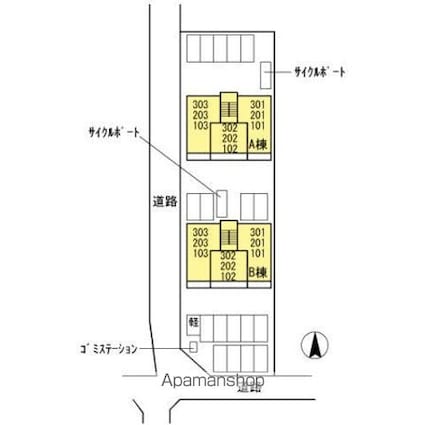 グロリア　Ｂ棟[1LDK/40.04m2]の配置図