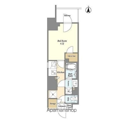 ドゥーエ亀戸[1K/25.66m2]の間取図