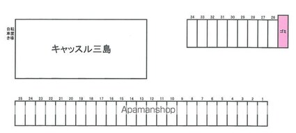 キャッスル三島[1K/31m2]の配置図