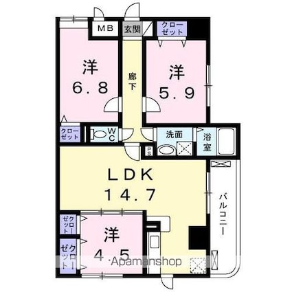 ディアコート　木太[3LDK/68.72m2]の間取図