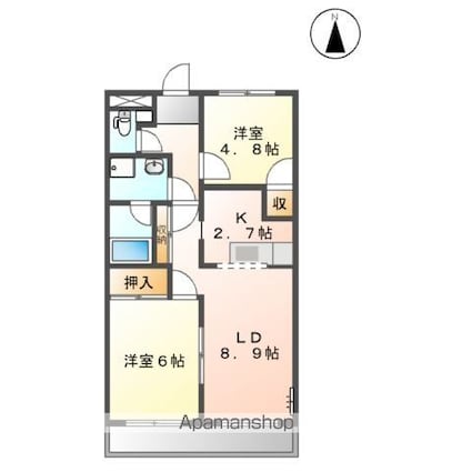 ベルエアー[2LDK/49.5m2]の間取図