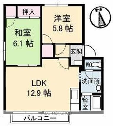 ドムスヒルズ　Ｄ館[2LDK/54.81m2]の間取図